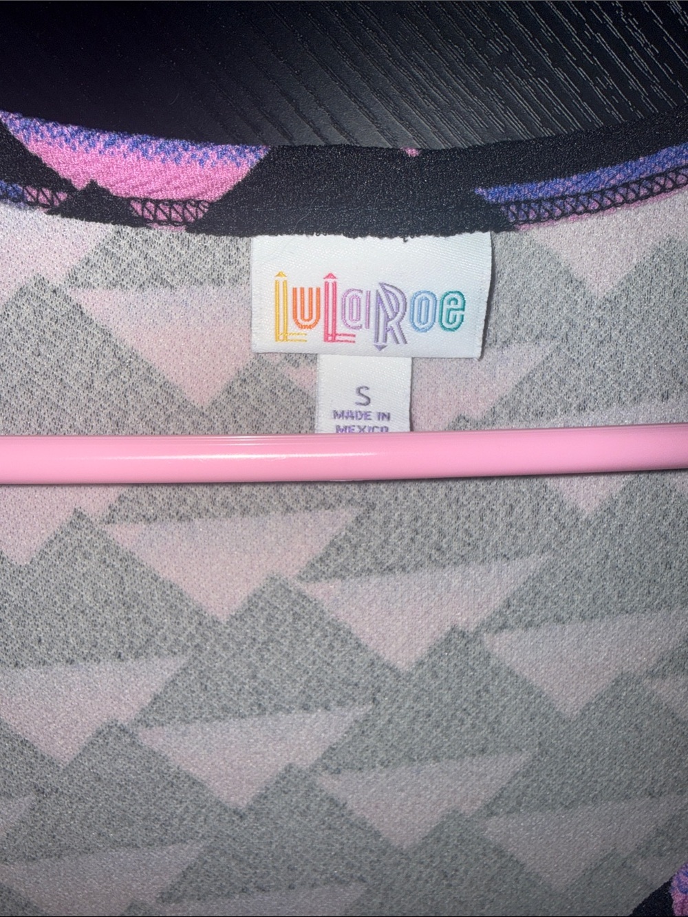LuLaRoe Pink & Gray Geometric Crew Neck Top